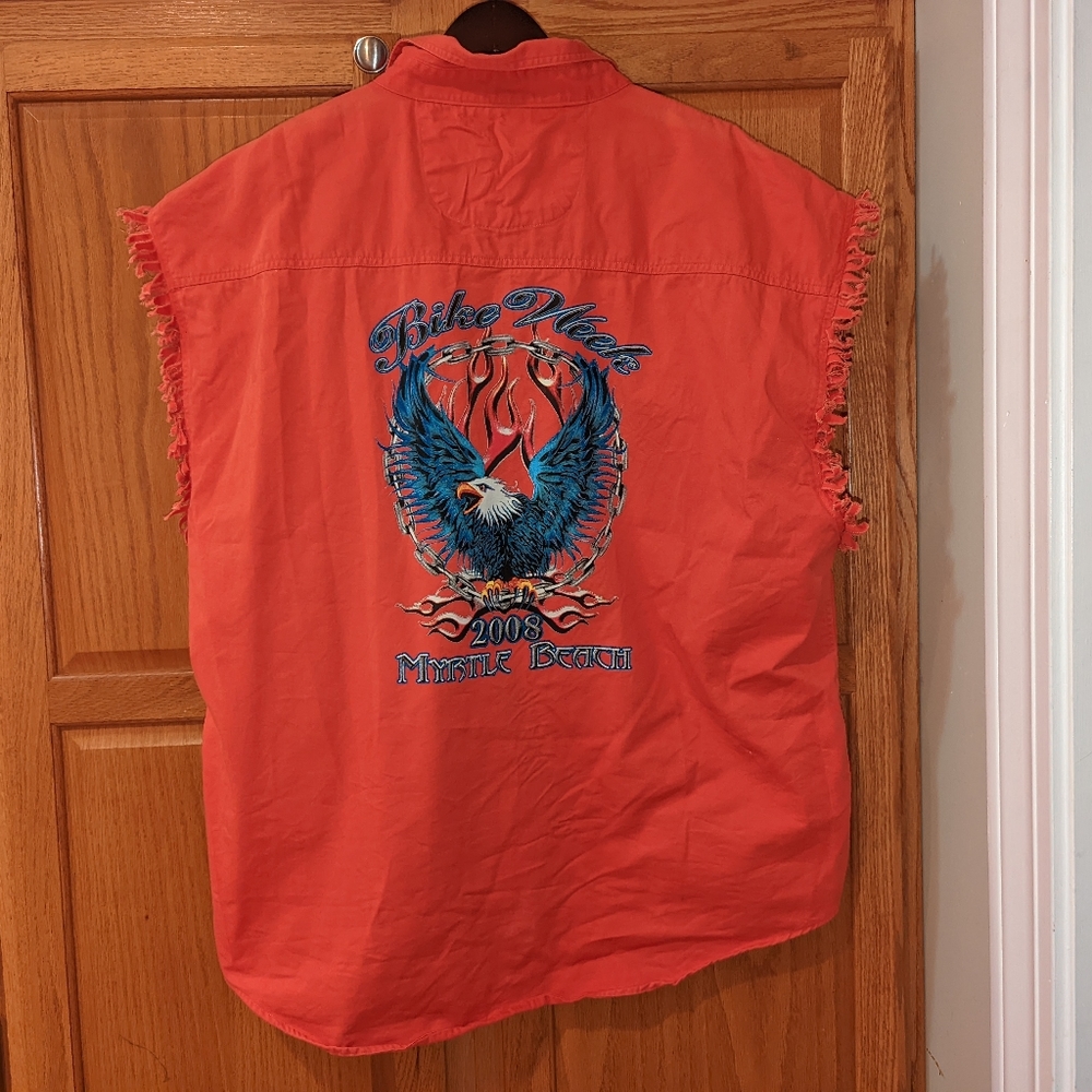 Bike week Myrtle Beach SC 2008 orange Denim vest Men size XL Motorcycle Biker Y2
